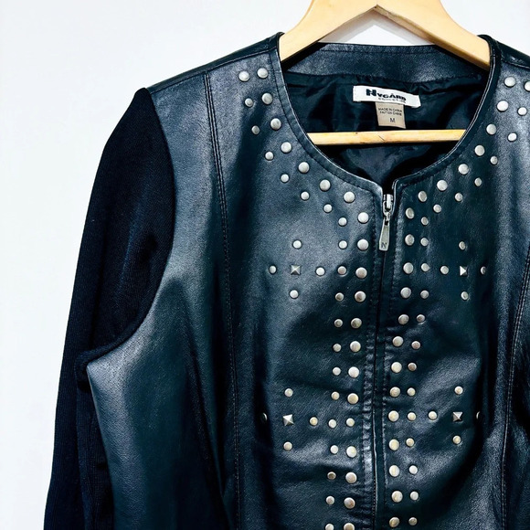 NYGARD Black  leather coat with studs - Picture 2 of 11